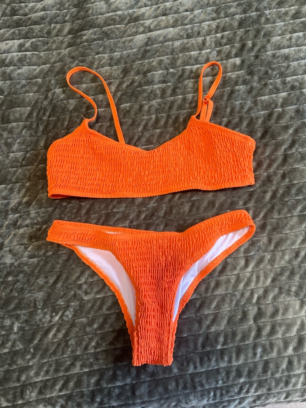 Orange Smocked Two-Piece Bikini Set